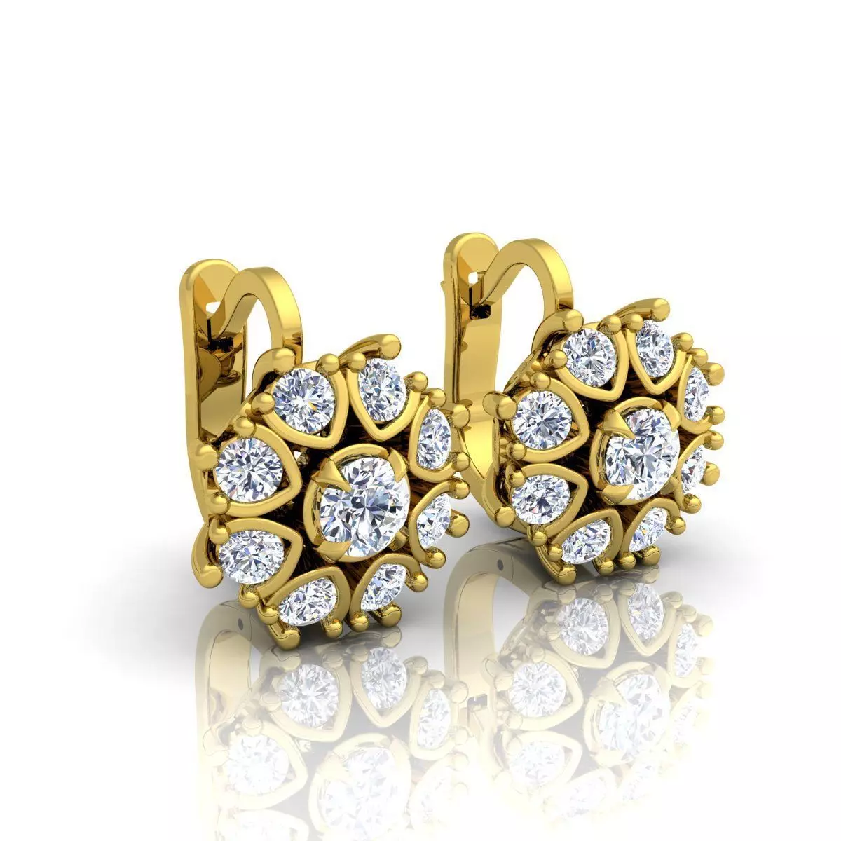 Genuine Emerald Diamond Anzor Style Earrings 3D print model_4