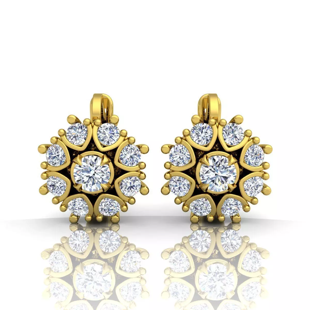 Genuine Emerald Diamond Anzor Style Earrings 3D print model_6