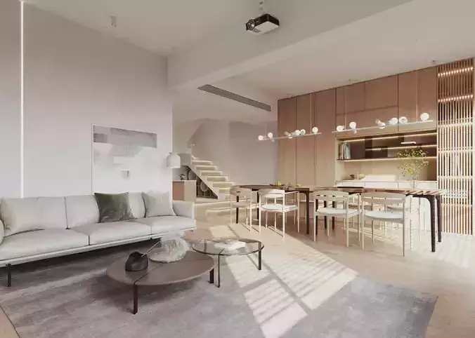 Modern living room dining room interior scenes 556