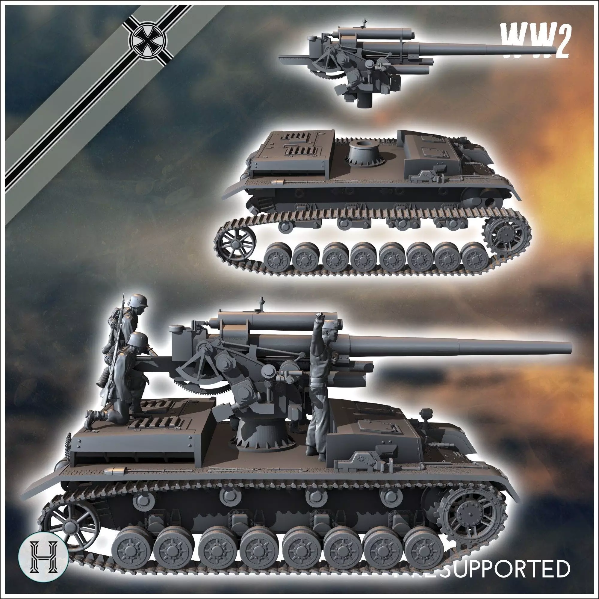 88 mm Flak 36 auf Fahrgestell Panzer IV - Germany Eastern Wester 3D print model_2