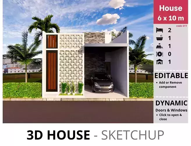 House 6x10m code 611 - Sketchup 3D model 3D model