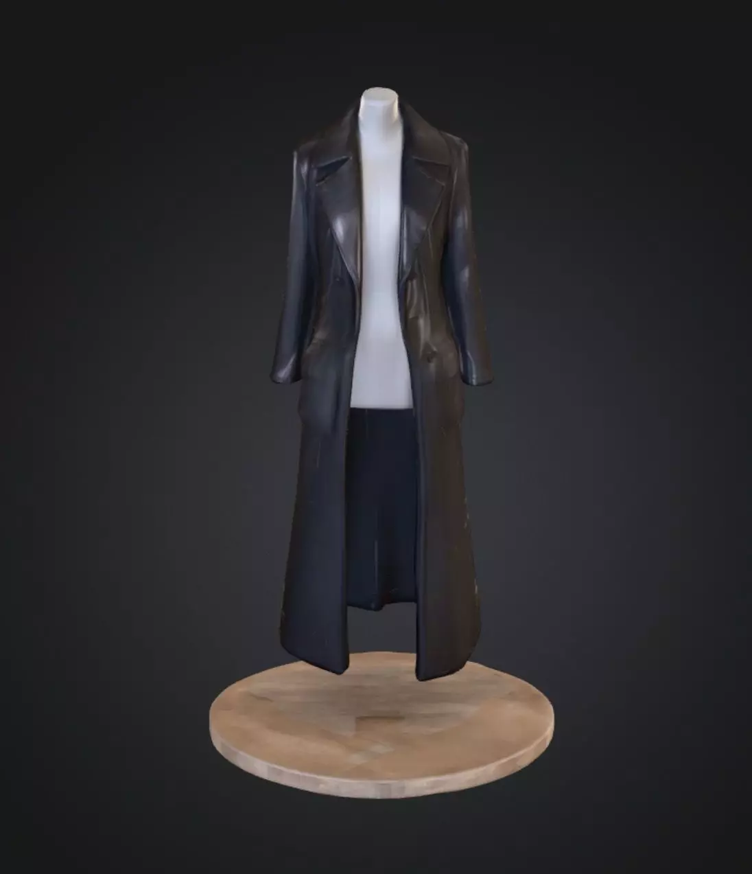 Black long coat with floating stand 3D model_0