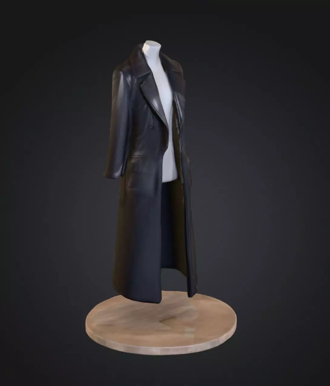 Black long coat with floating stand 3D model_1