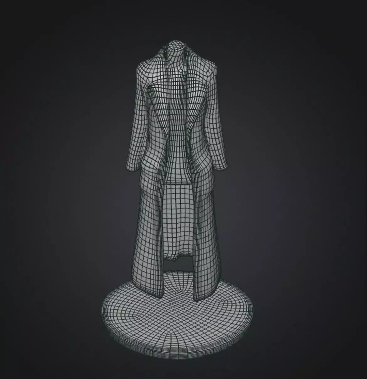 Black long coat with floating stand 3D model_10