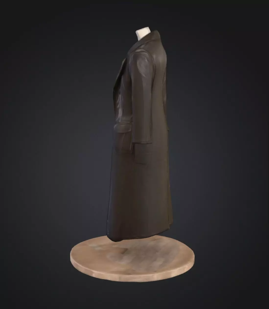 Black long coat with floating stand 3D model_4
