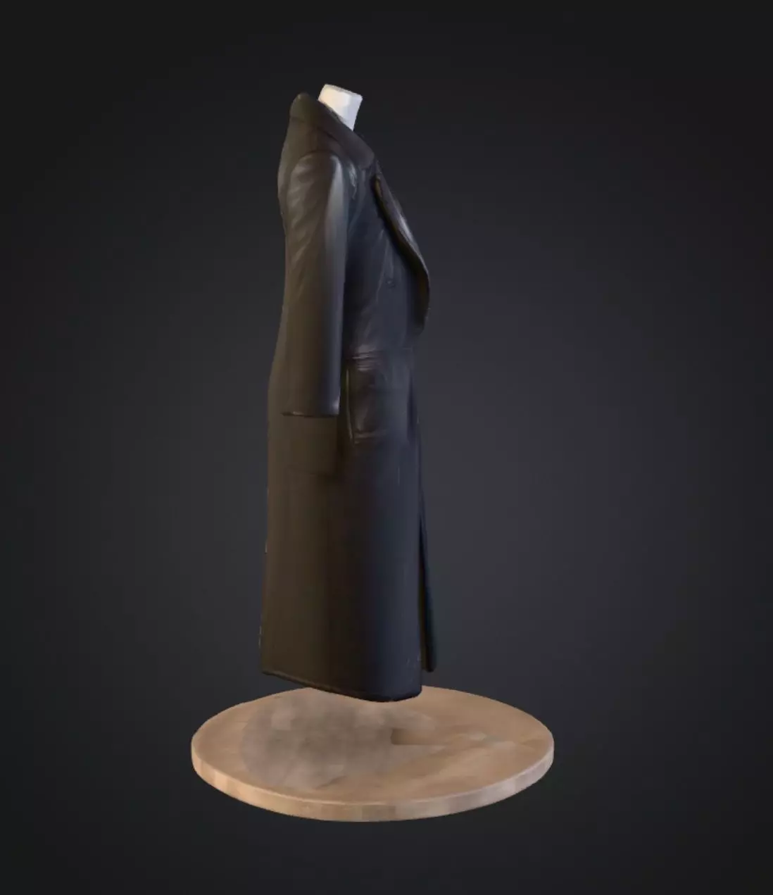 Black long coat with floating stand 3D model_2
