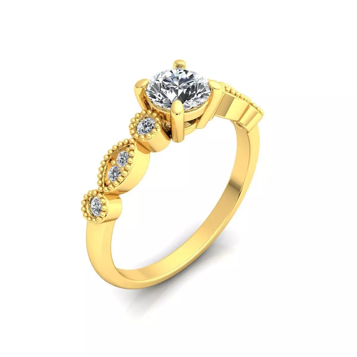 Round diamond engagement ring 3D print model_2