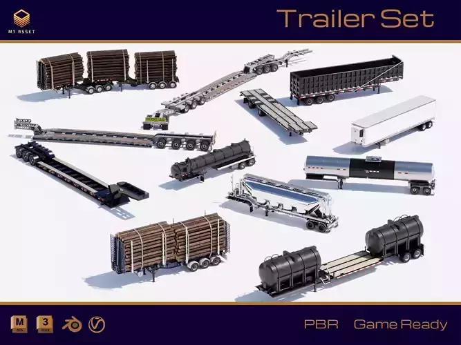Trailers Set Low-poly 3D model