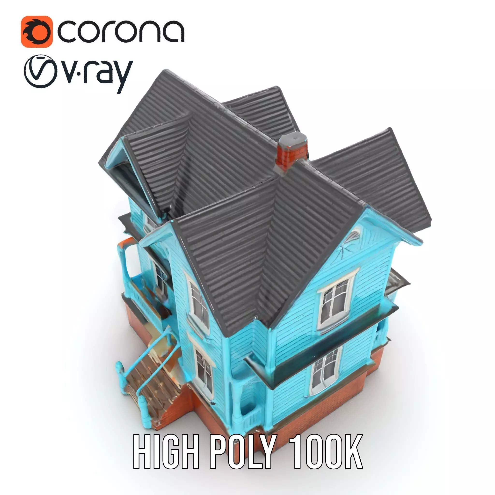 Victorian Turquoise House model pack Low-poly 3D model_16