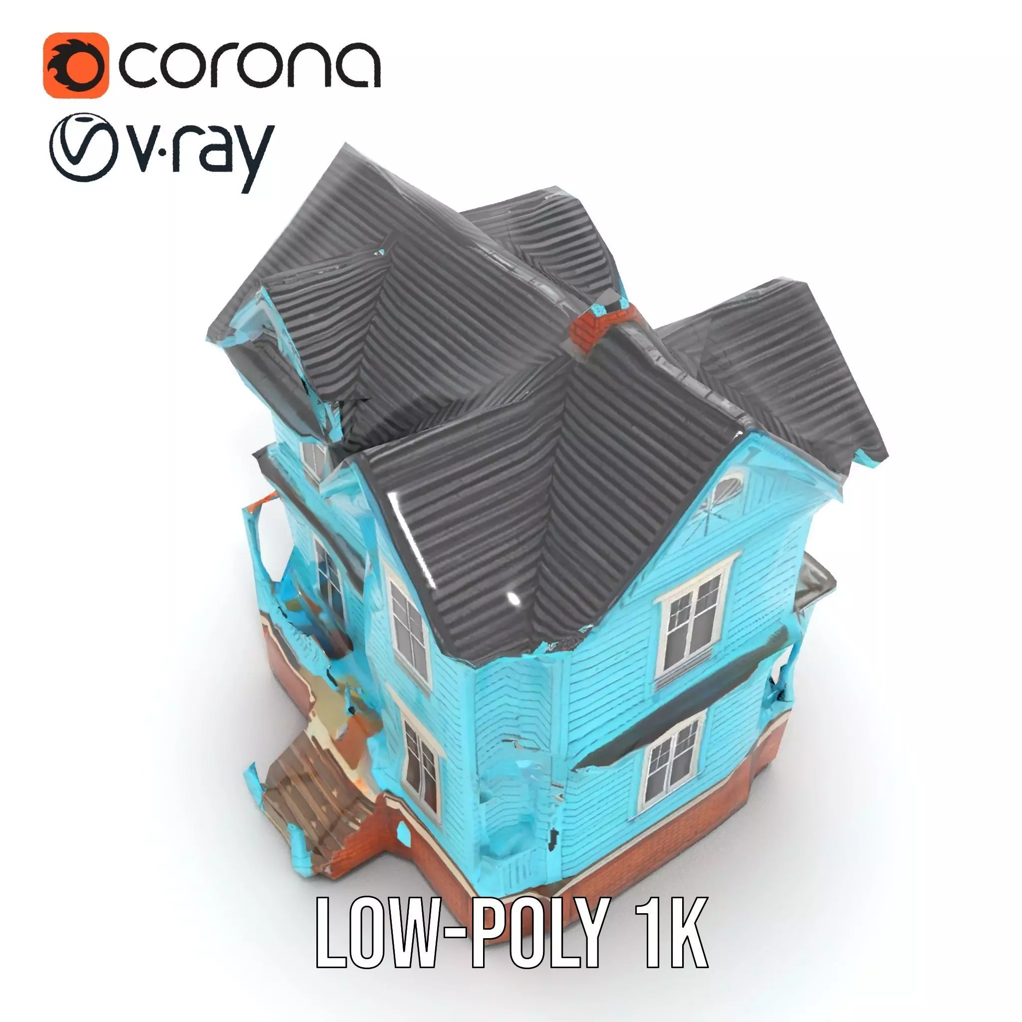 Victorian Turquoise House model pack Low-poly 3D model_9
