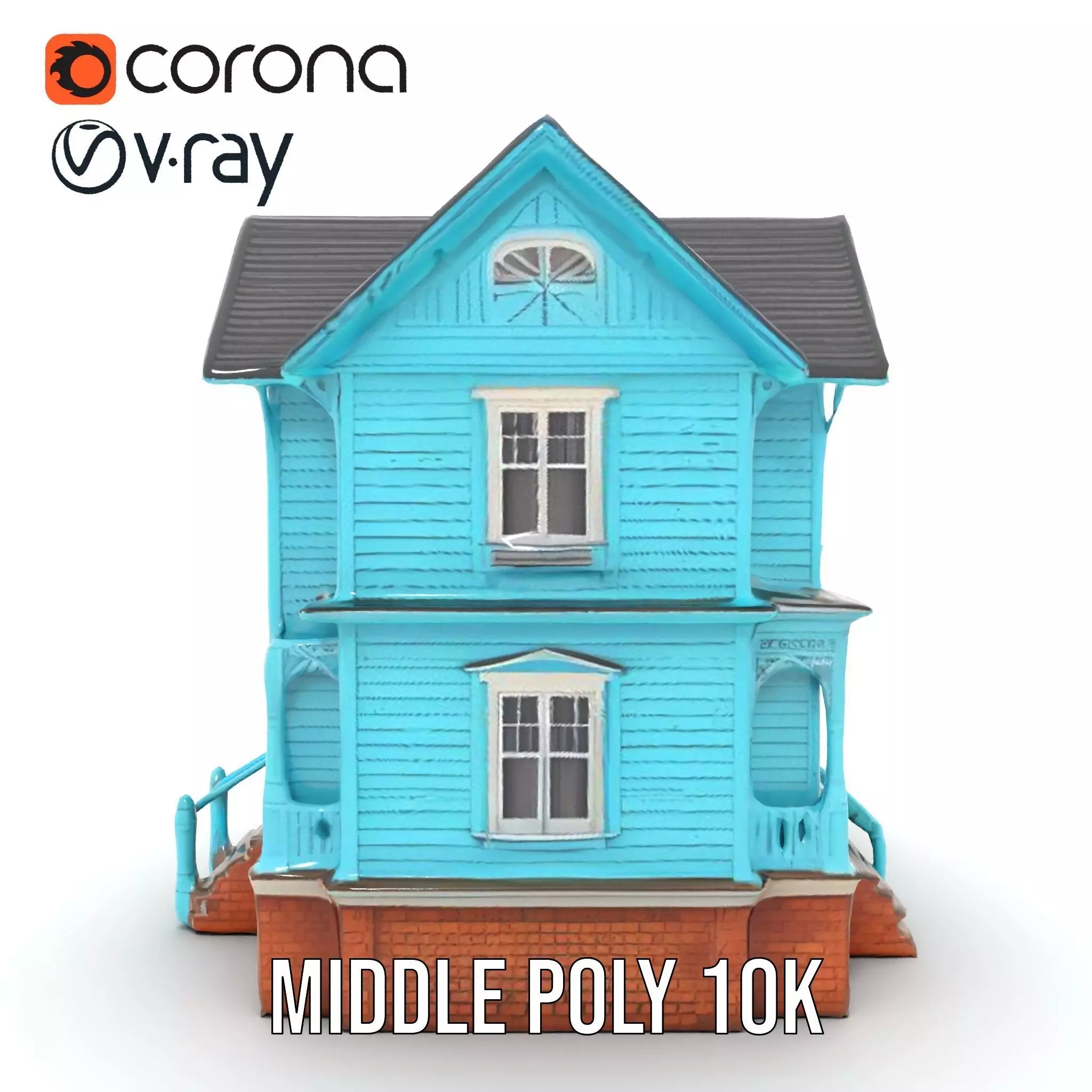 Victorian Turquoise House model pack Low-poly 3D model_14