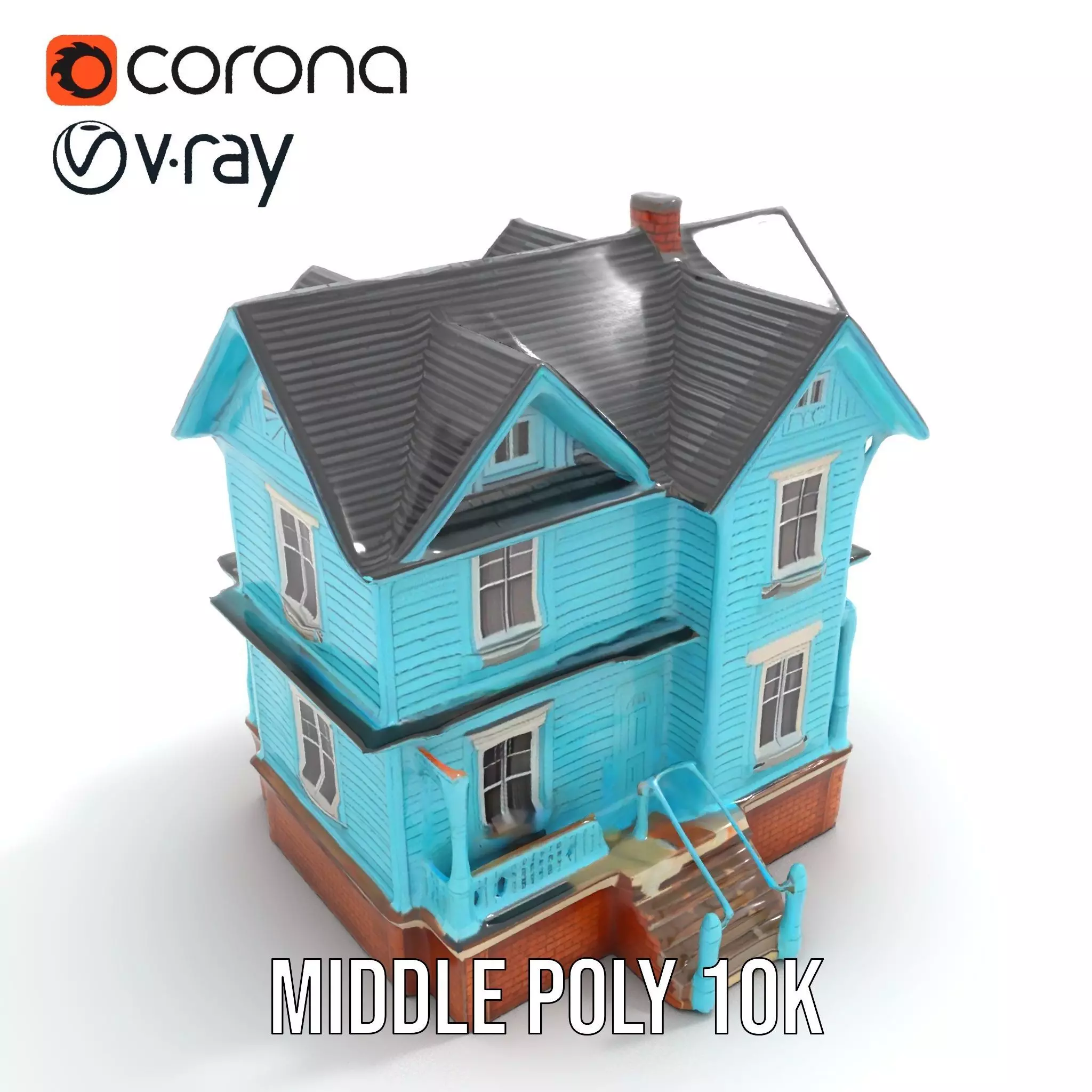 Victorian Turquoise House model pack Low-poly 3D model_11