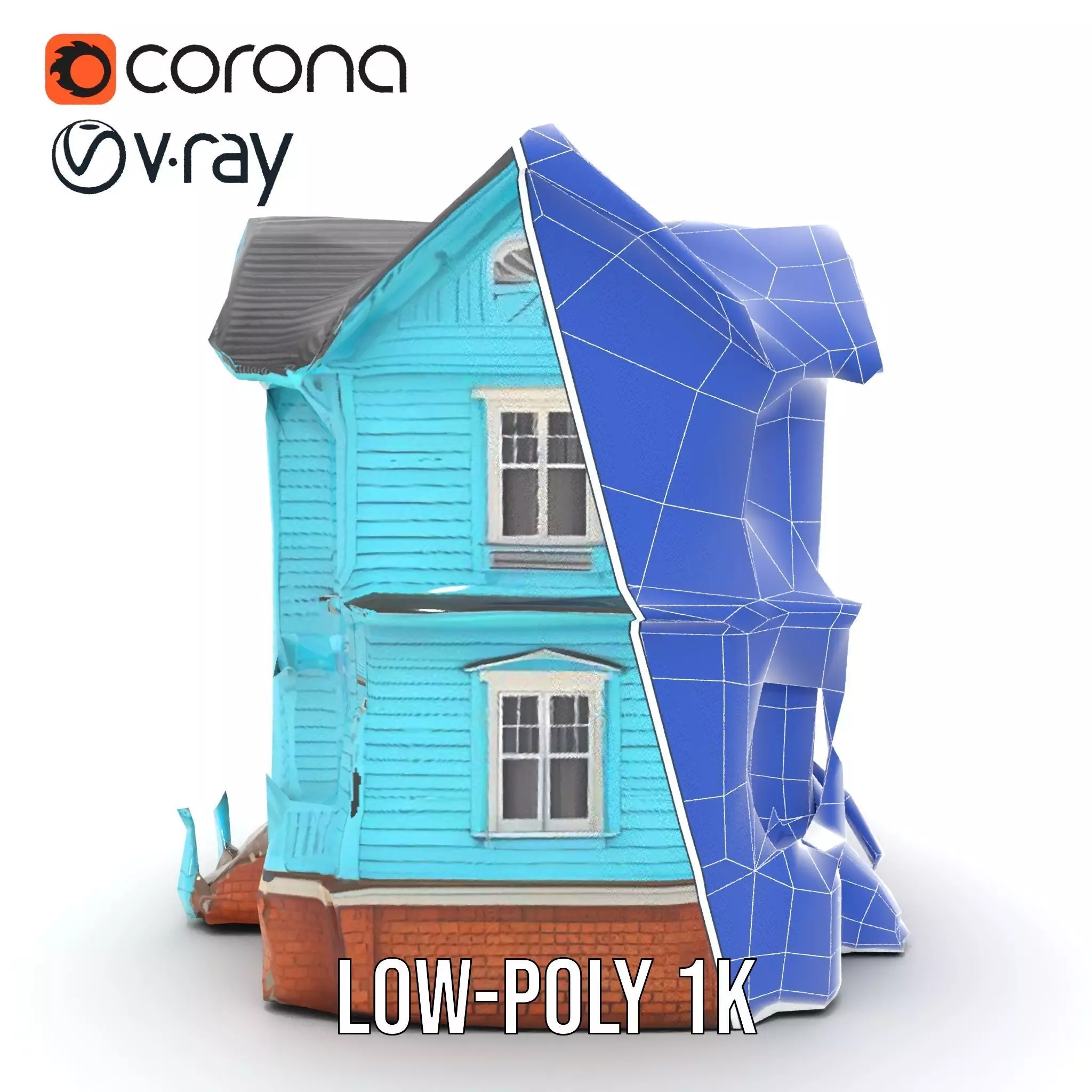 Victorian Turquoise House model pack Low-poly 3D model_29