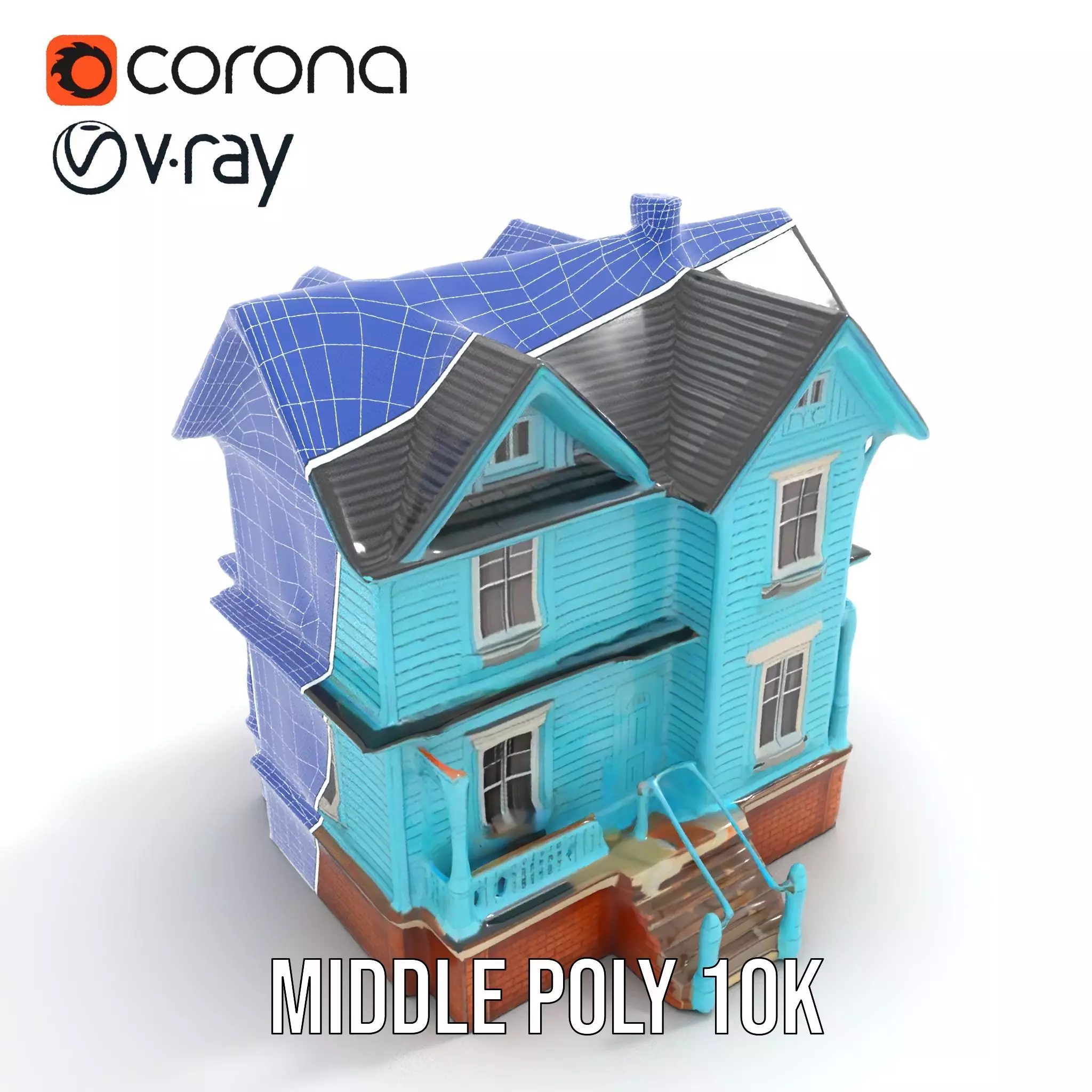 Victorian Turquoise House model pack Low-poly 3D model_31