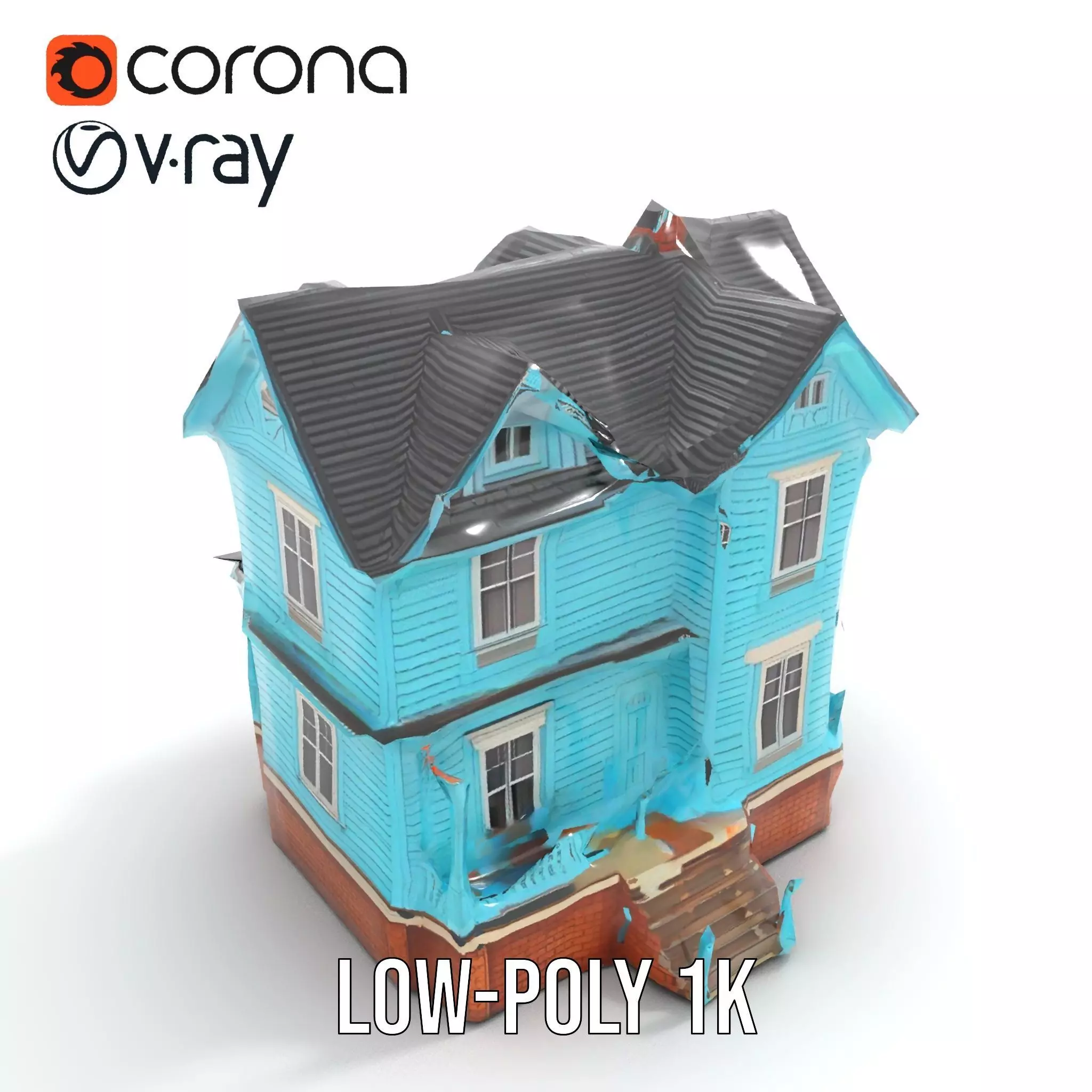 Victorian Turquoise House model pack Low-poly 3D model_21