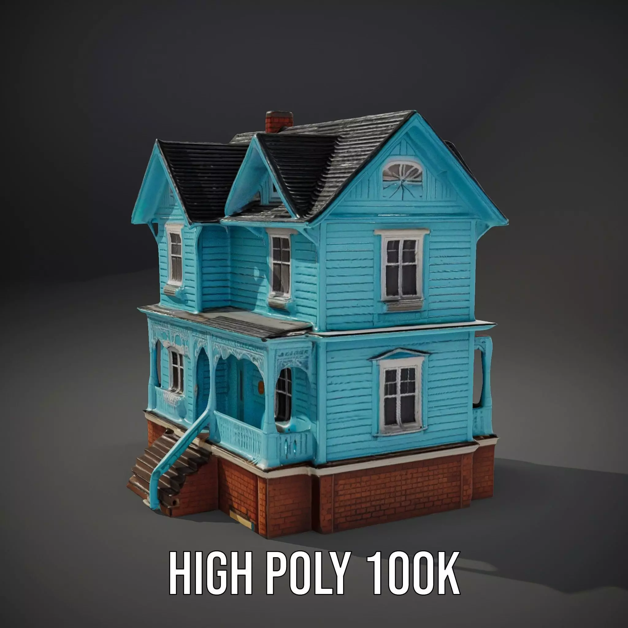 Victorian Turquoise House model pack Low-poly 3D model_13