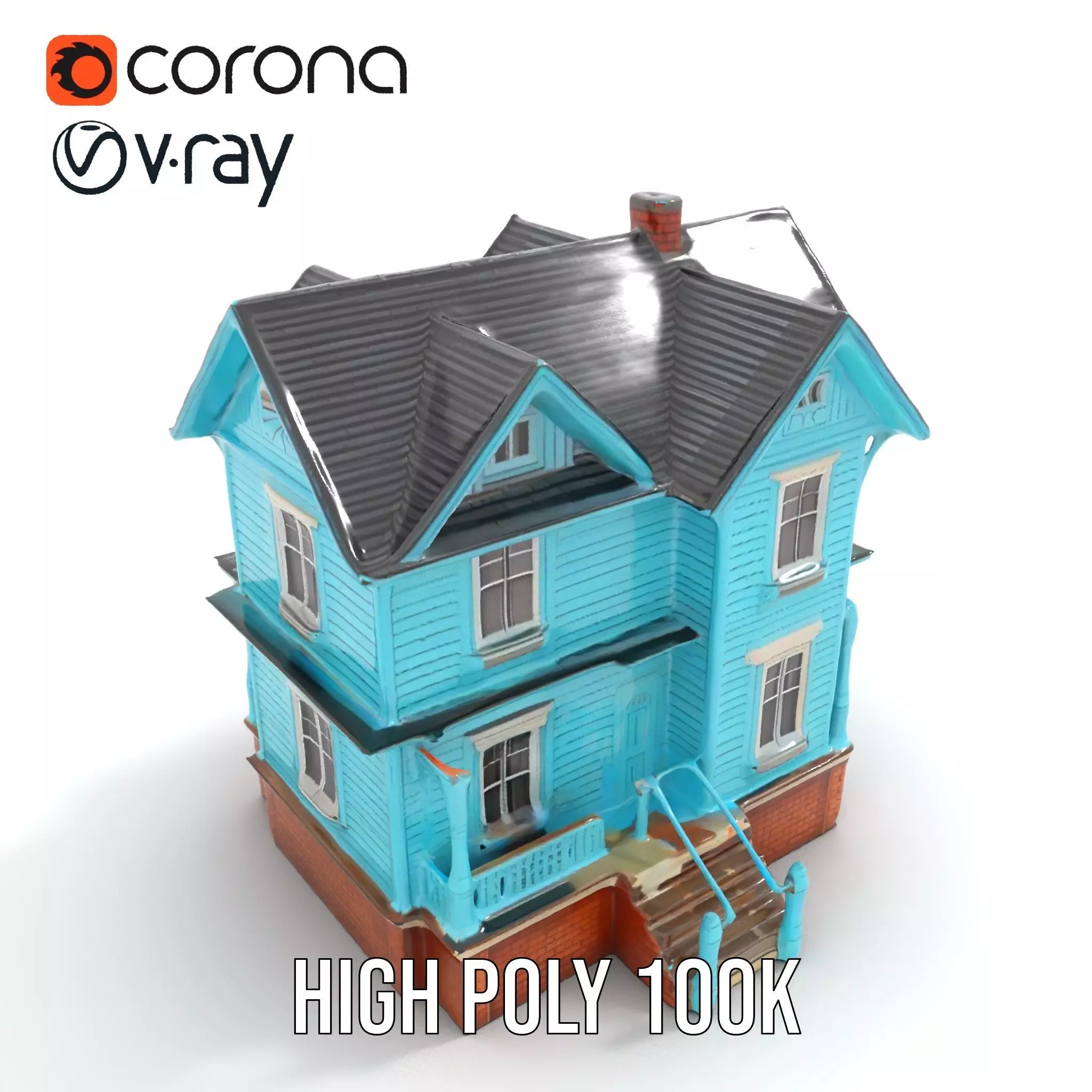 Victorian Turquoise House model pack Low-poly 3D model_27