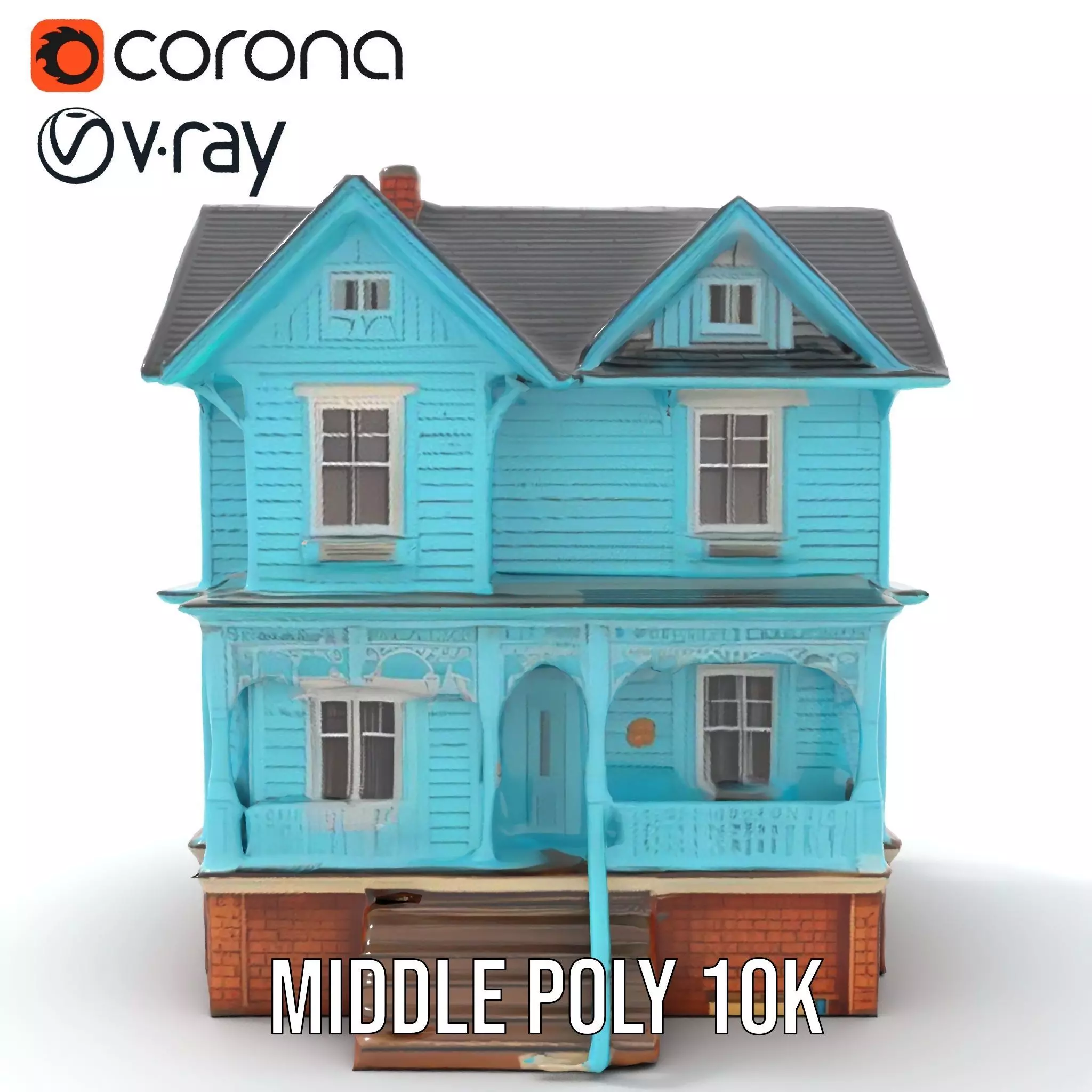 Victorian Turquoise House model pack Low-poly 3D model_25