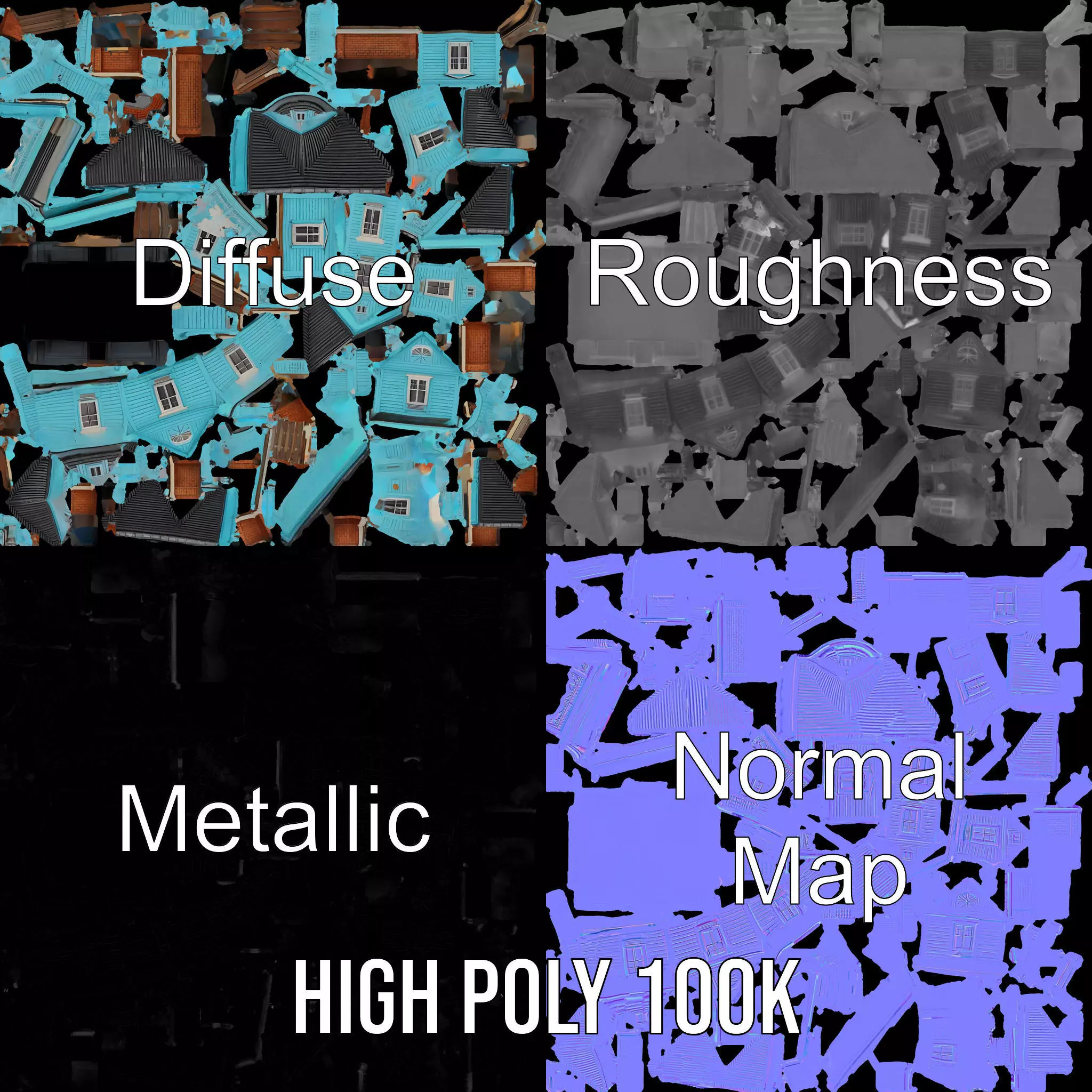 Victorian Turquoise House model pack Low-poly 3D model_4