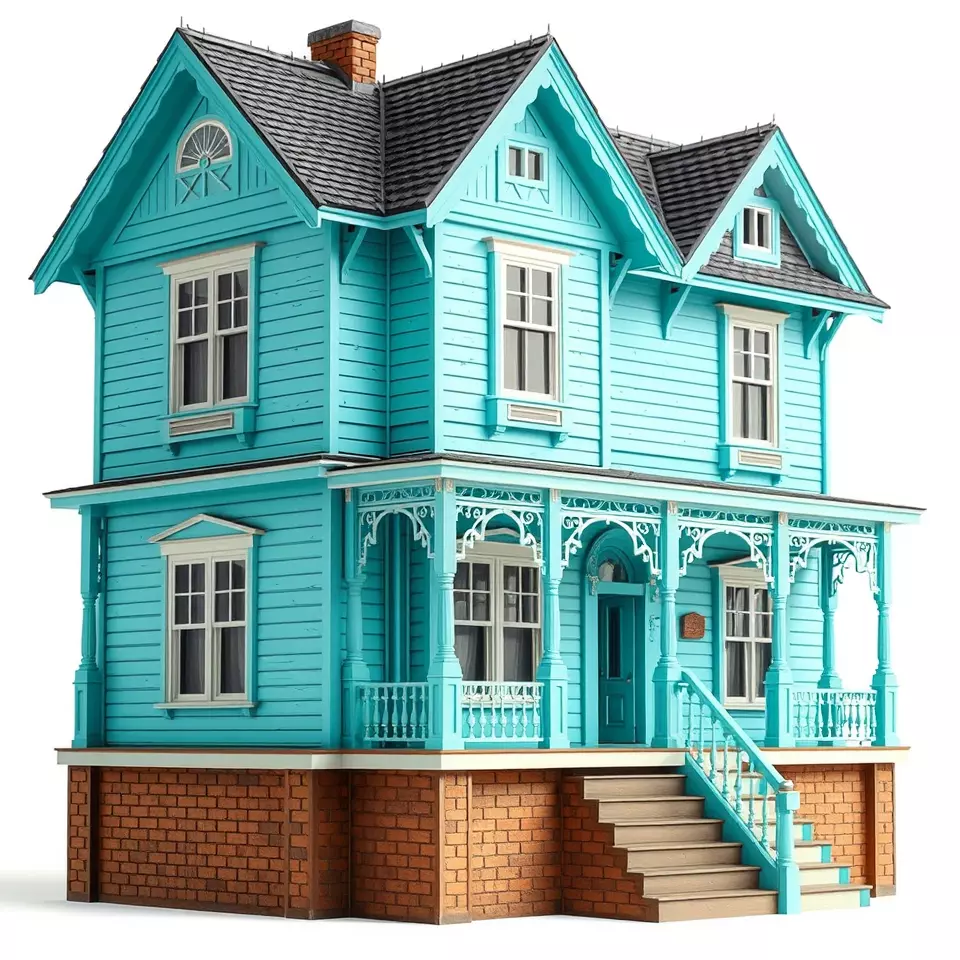 Victorian Turquoise House model pack Low-poly 3D model_3