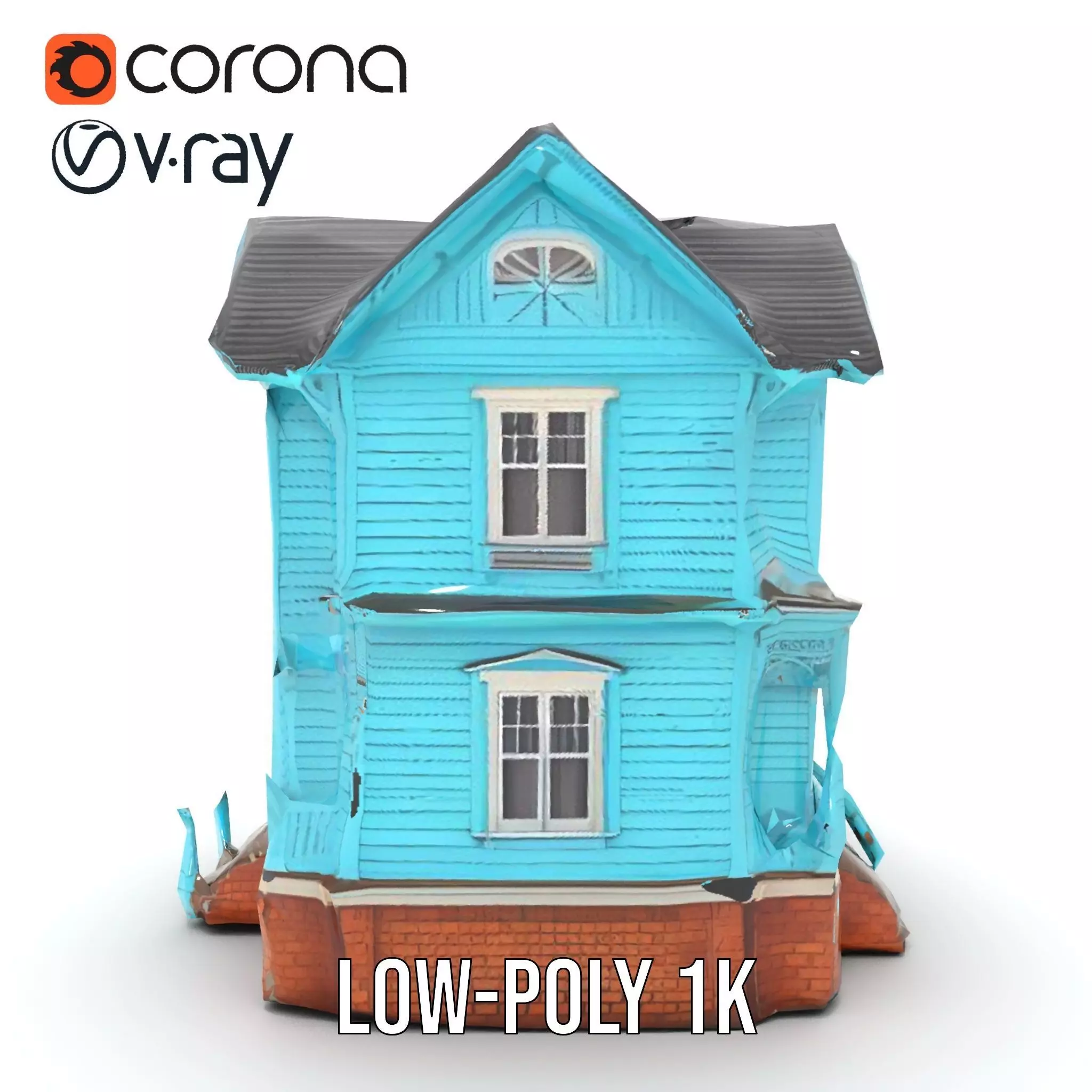 Victorian Turquoise House model pack Low-poly 3D model_8