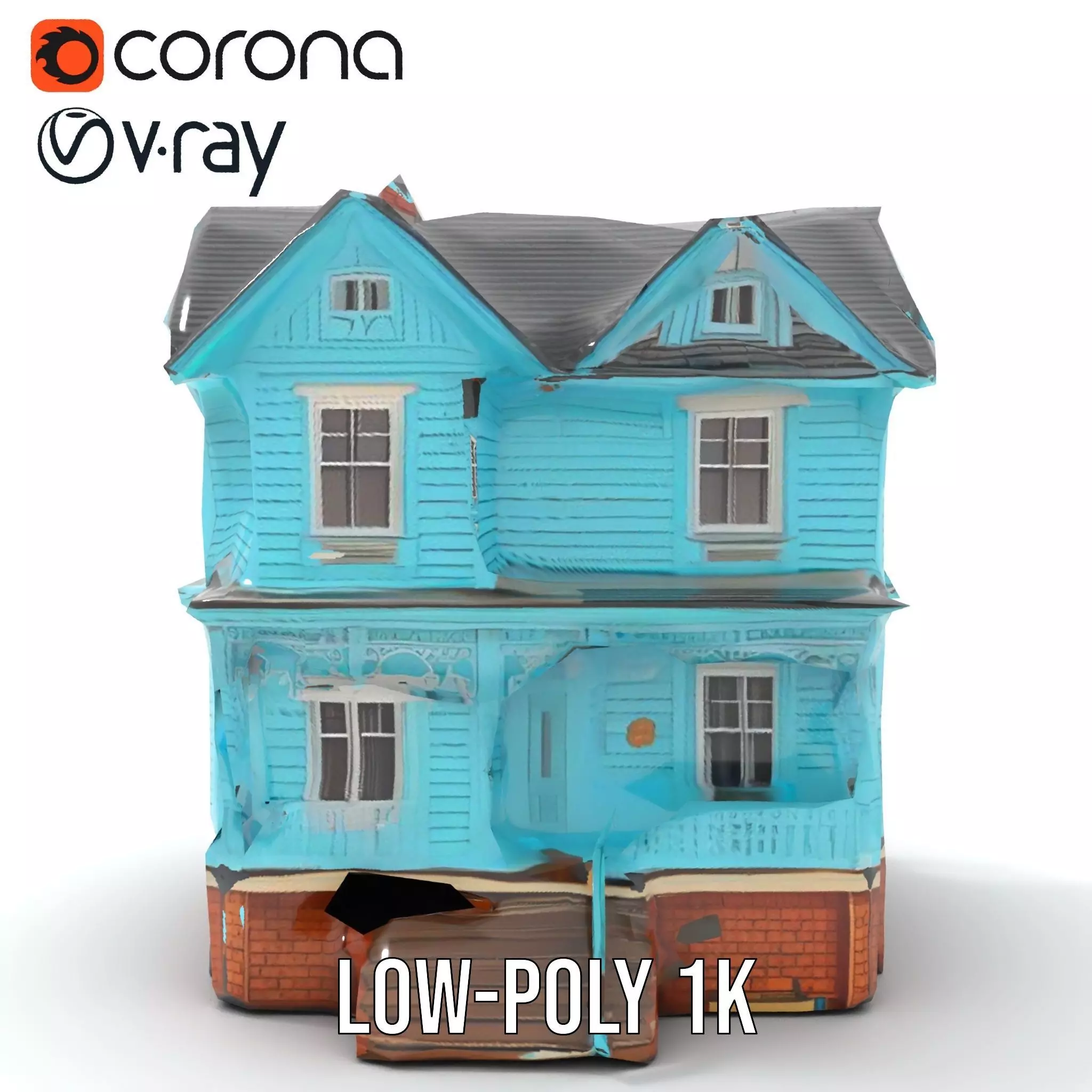 Victorian Turquoise House model pack Low-poly 3D model_12