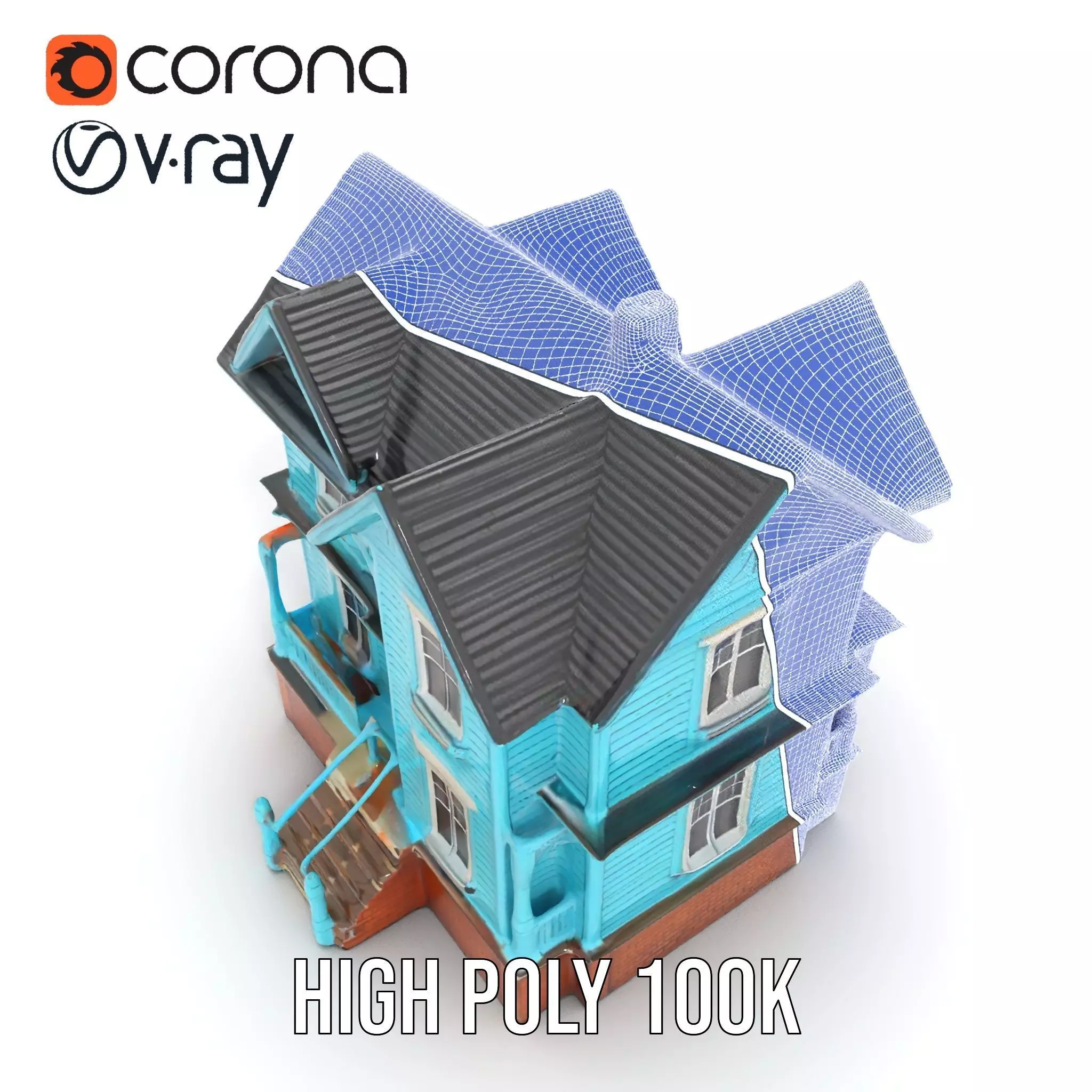 Victorian Turquoise House model pack Low-poly 3D model_30