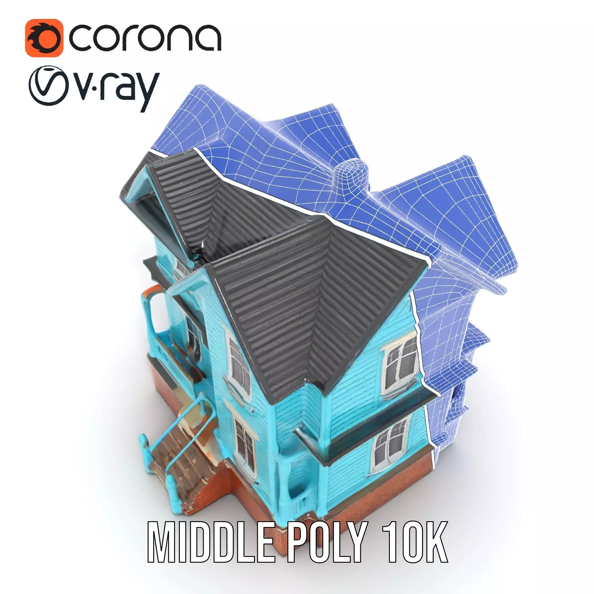 Victorian Turquoise House model pack Low-poly 3D model_28