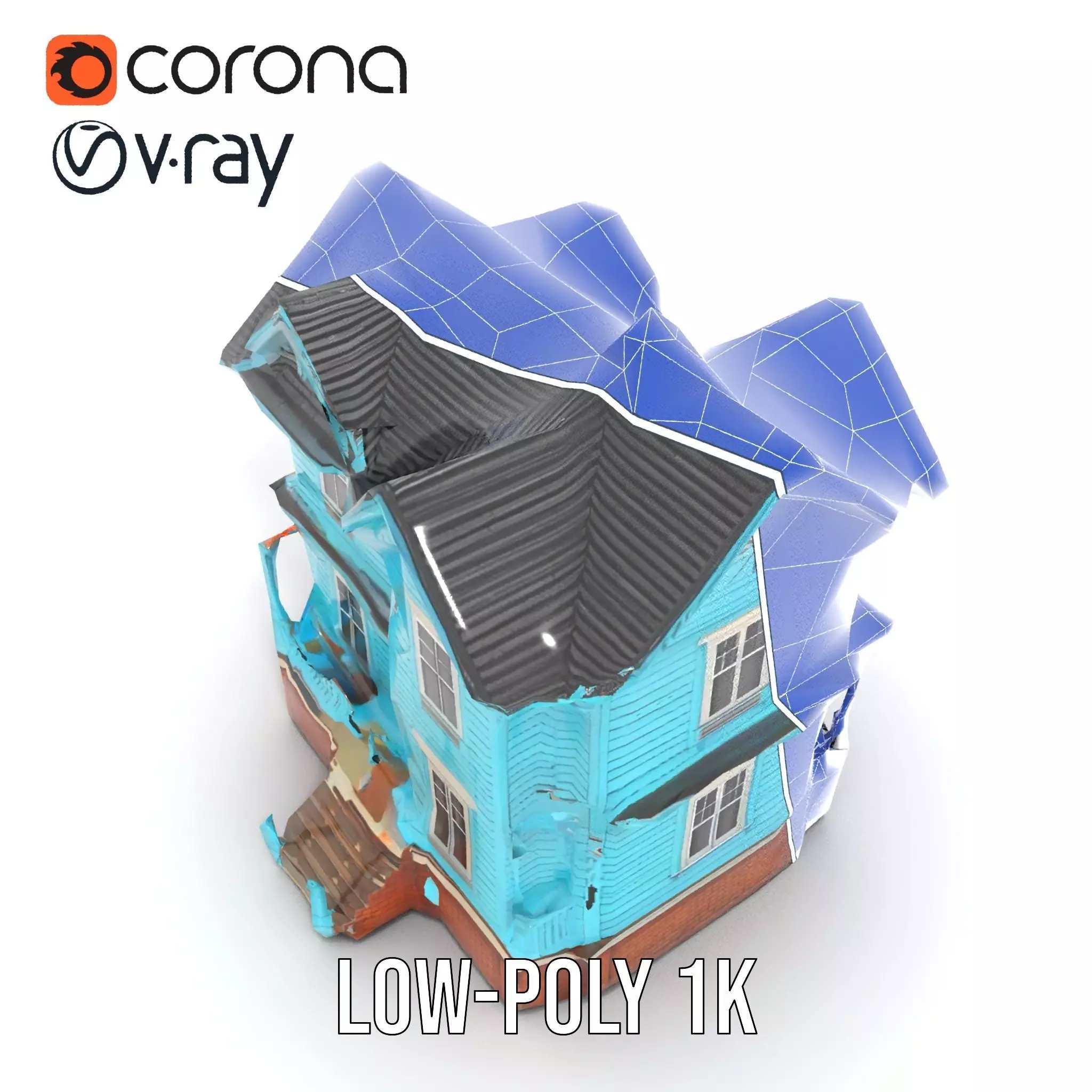 Victorian Turquoise House model pack Low-poly 3D model_18