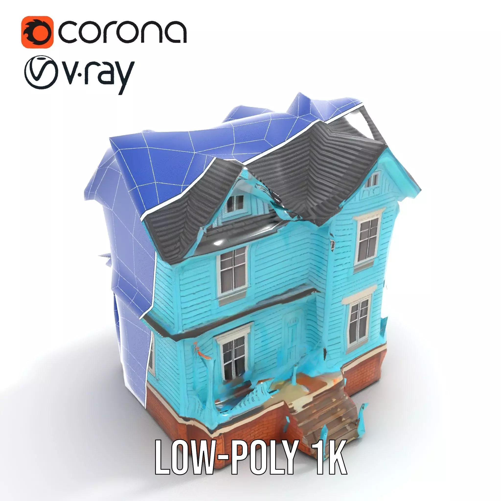 Victorian Turquoise House model pack Low-poly 3D model_24