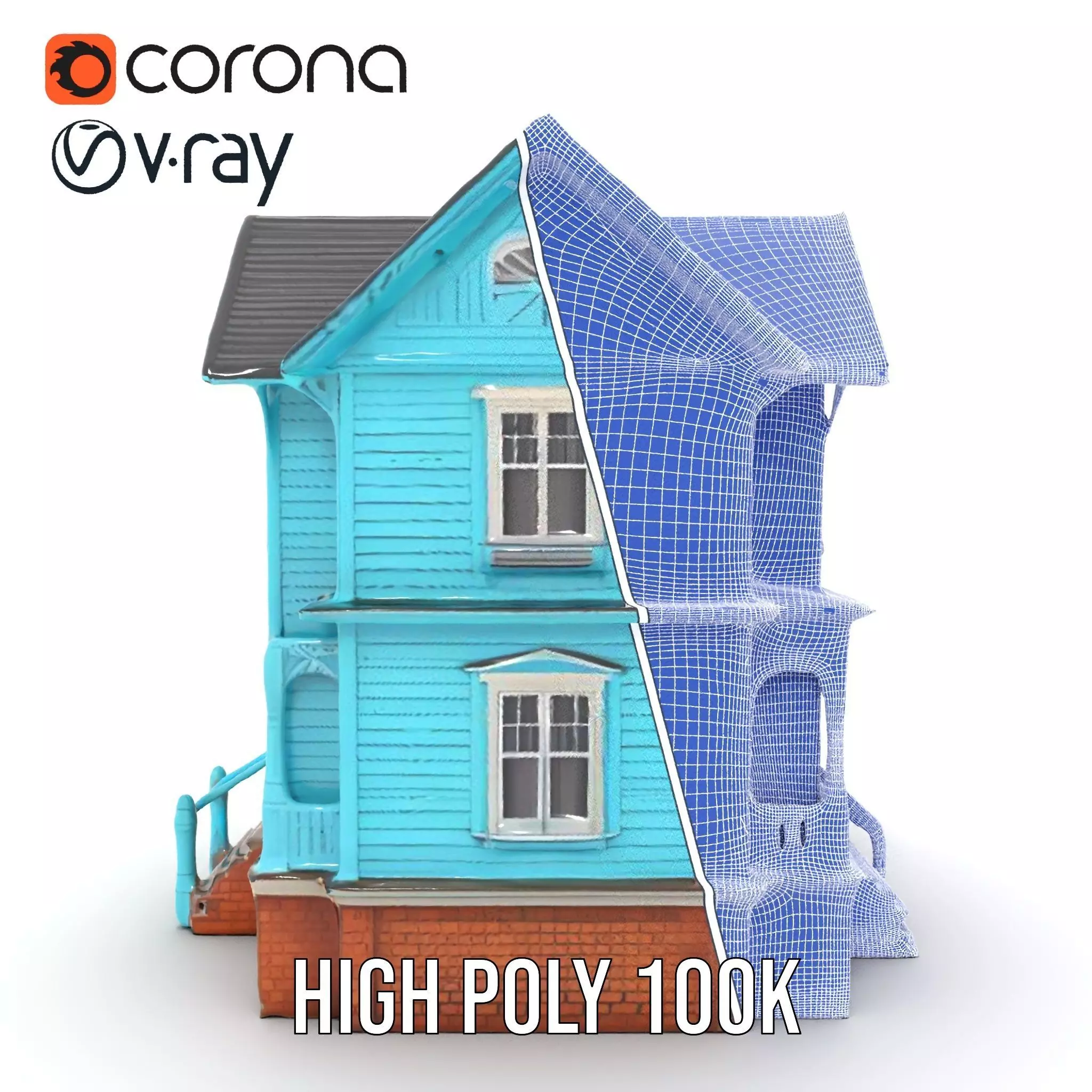 Victorian Turquoise House model pack Low-poly 3D model_33