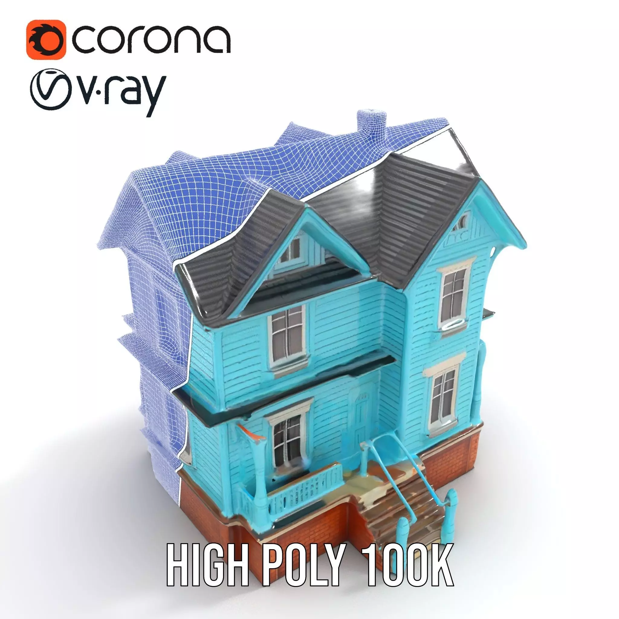 Victorian Turquoise House model pack Low-poly 3D model_35