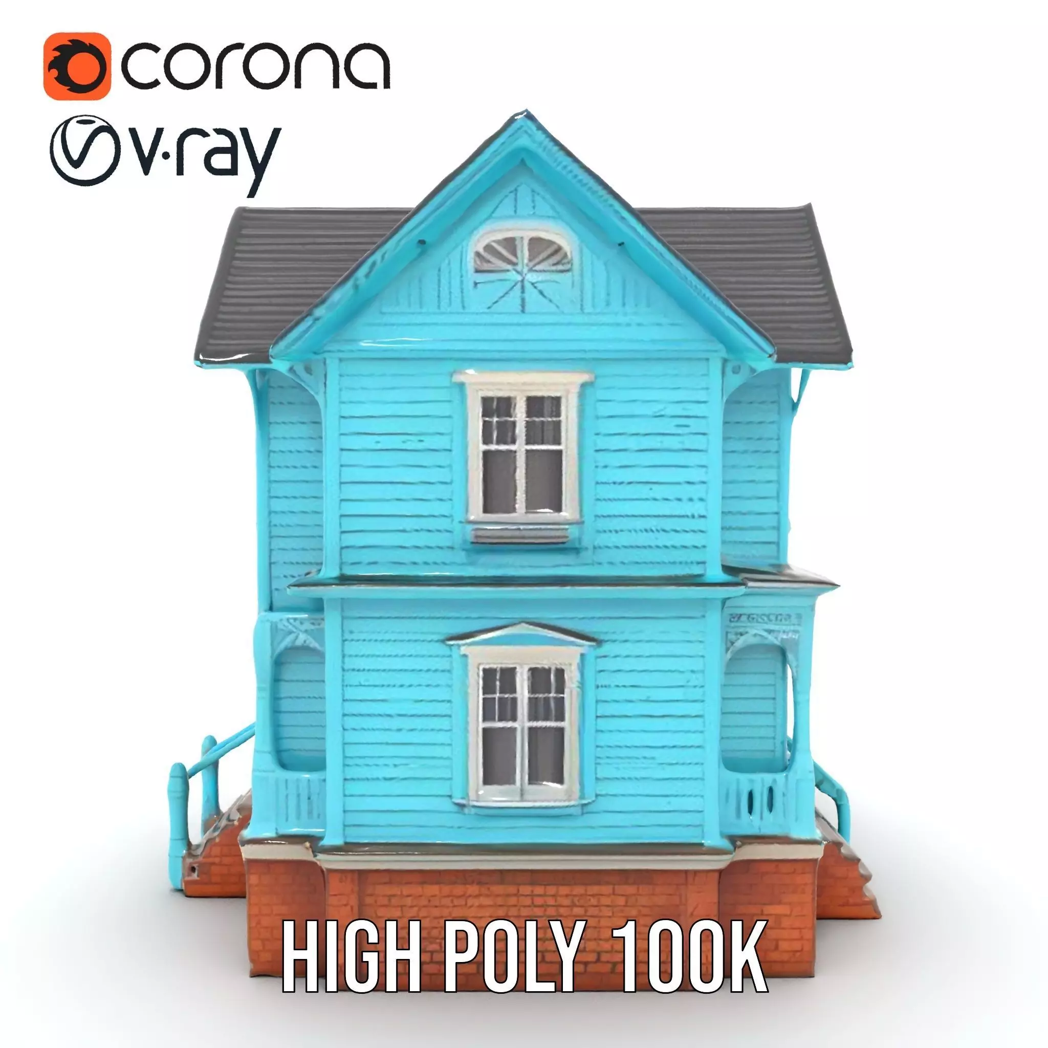 Victorian Turquoise House model pack Low-poly 3D model_19