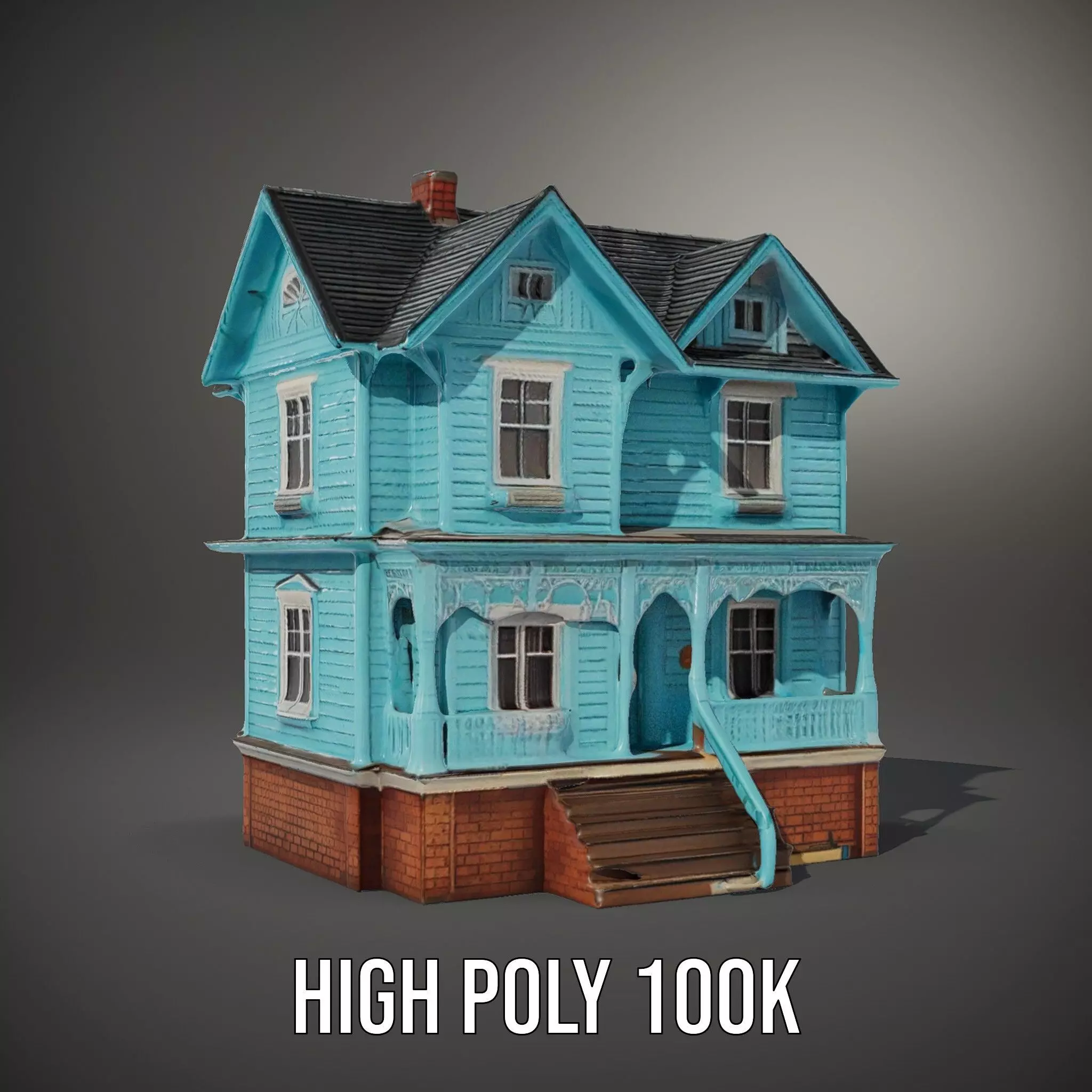 Victorian Turquoise House model pack Low-poly 3D model_10