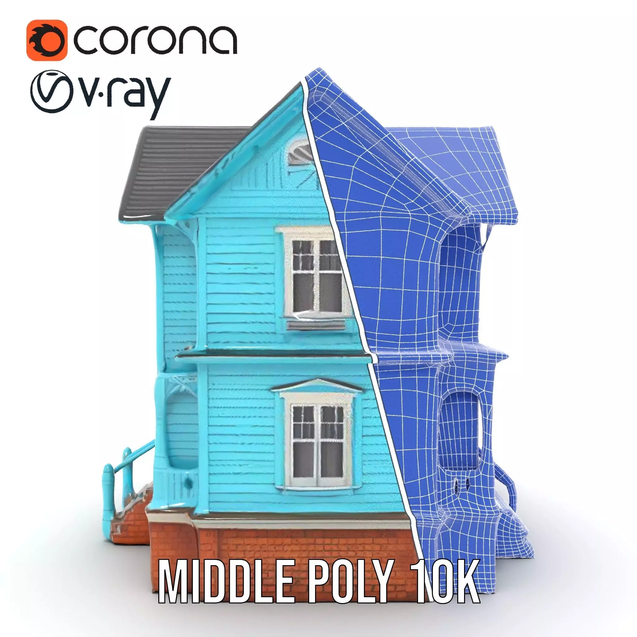 Victorian Turquoise House model pack Low-poly 3D model_23