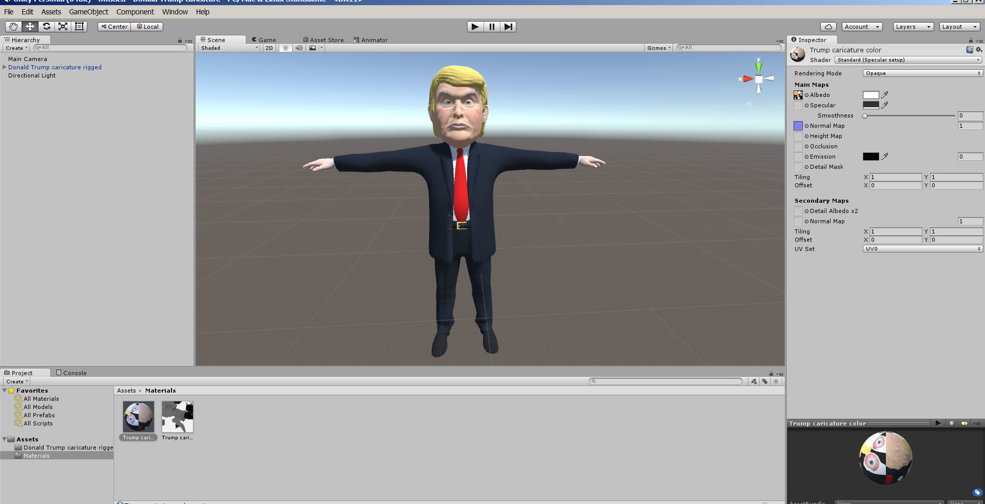 Donald Trump Caricature low poly rigged animated Low-poly 3D model_18