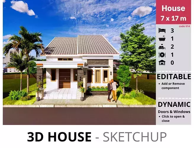 House 7x17m code 614 - Sketchup 3D model 3D model