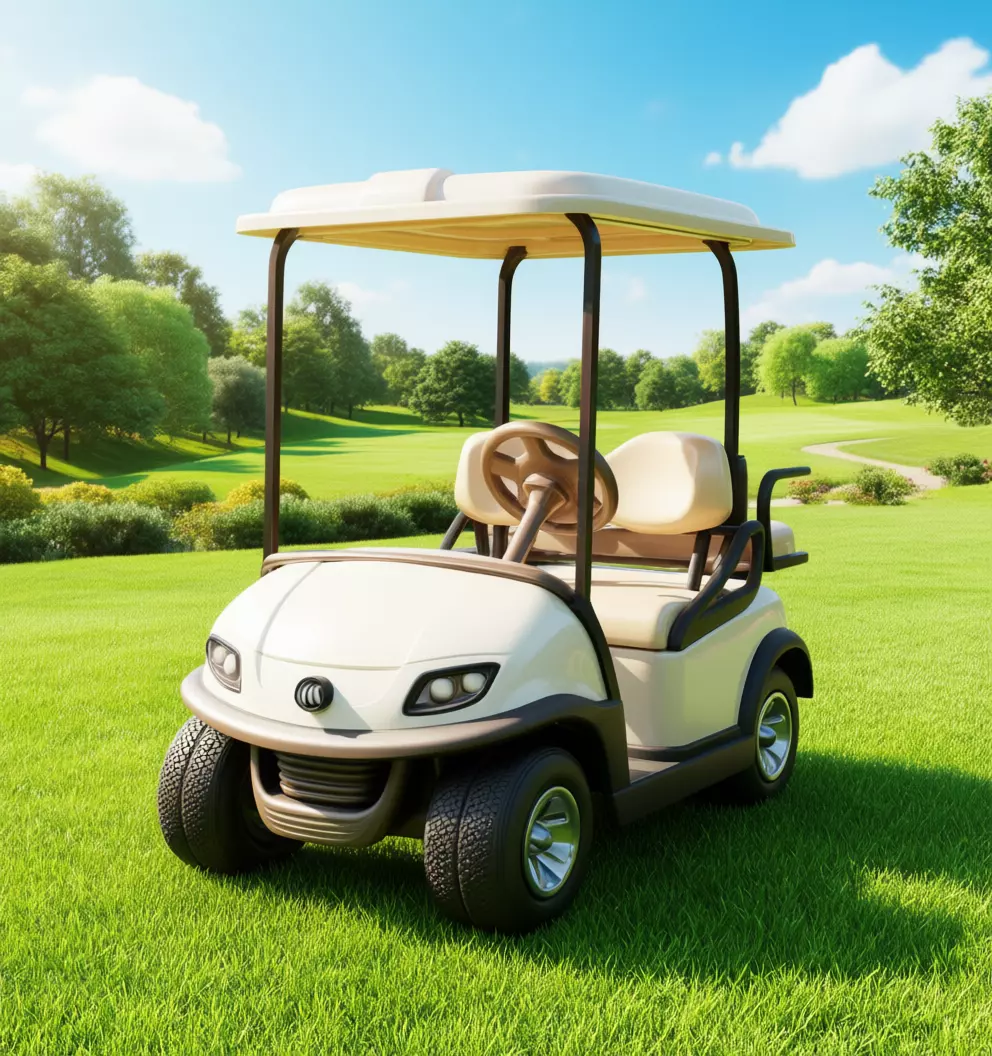 Realistic Golf Cart White Vehicle Lush Green Course 3D Low-poly 3D model_0