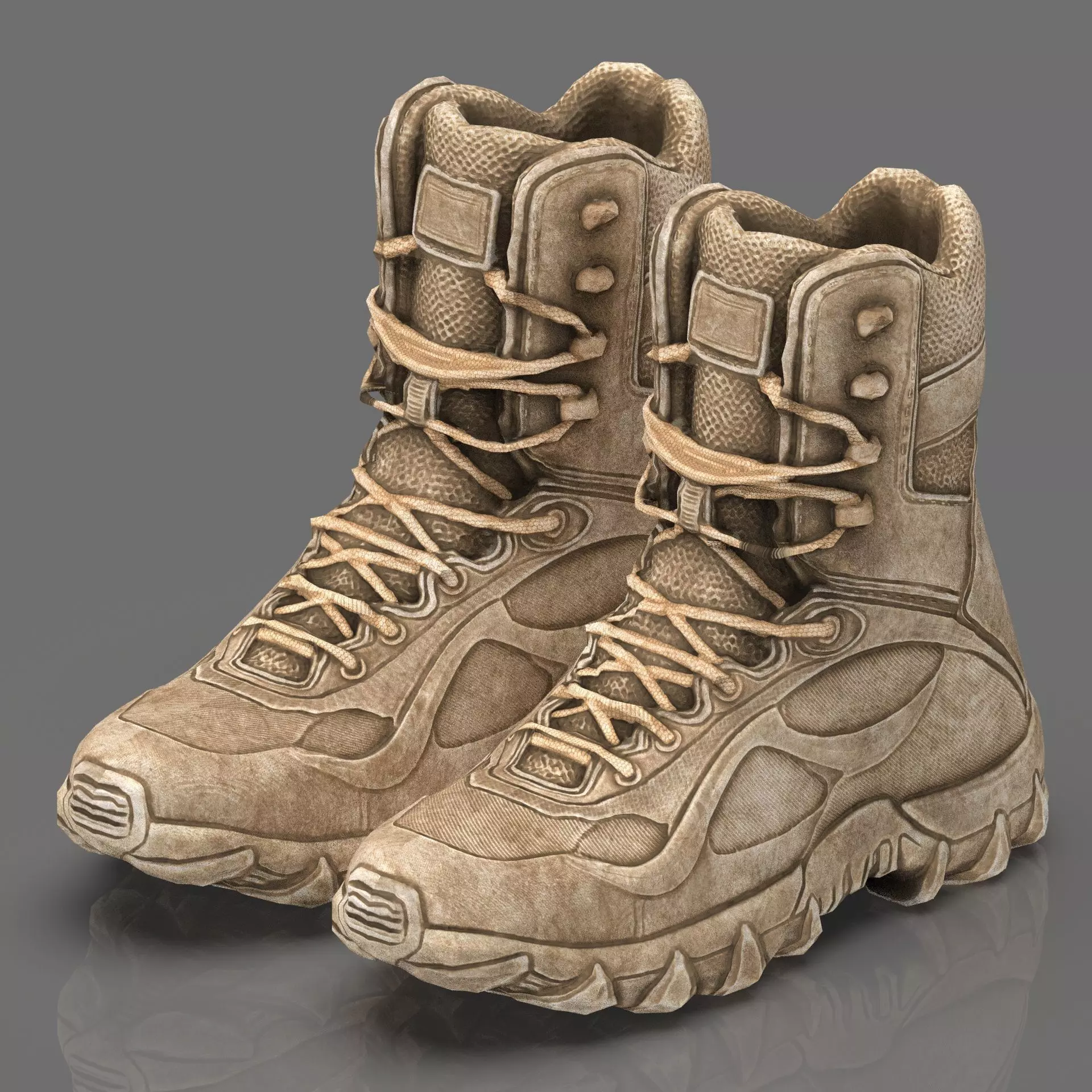 Tactical Desert Combat Boot Low-poly 3D model_0