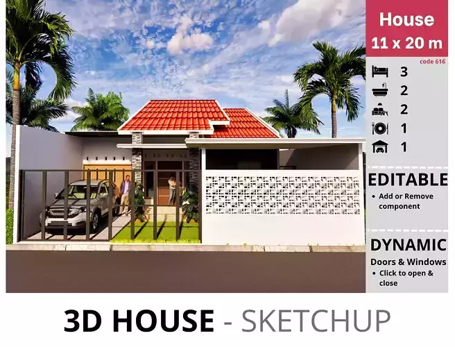 House 11x20m code 616 - Sketchup 3D model 3D model