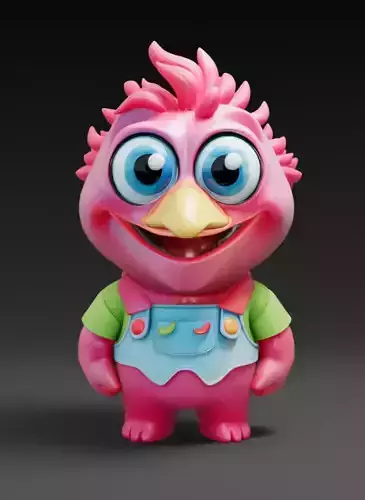 Cute Pink Bird Toy Cartoonish Character Overalls 3D