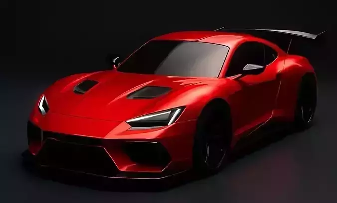 High Performance Red Sports Car  Realistic 3D Model