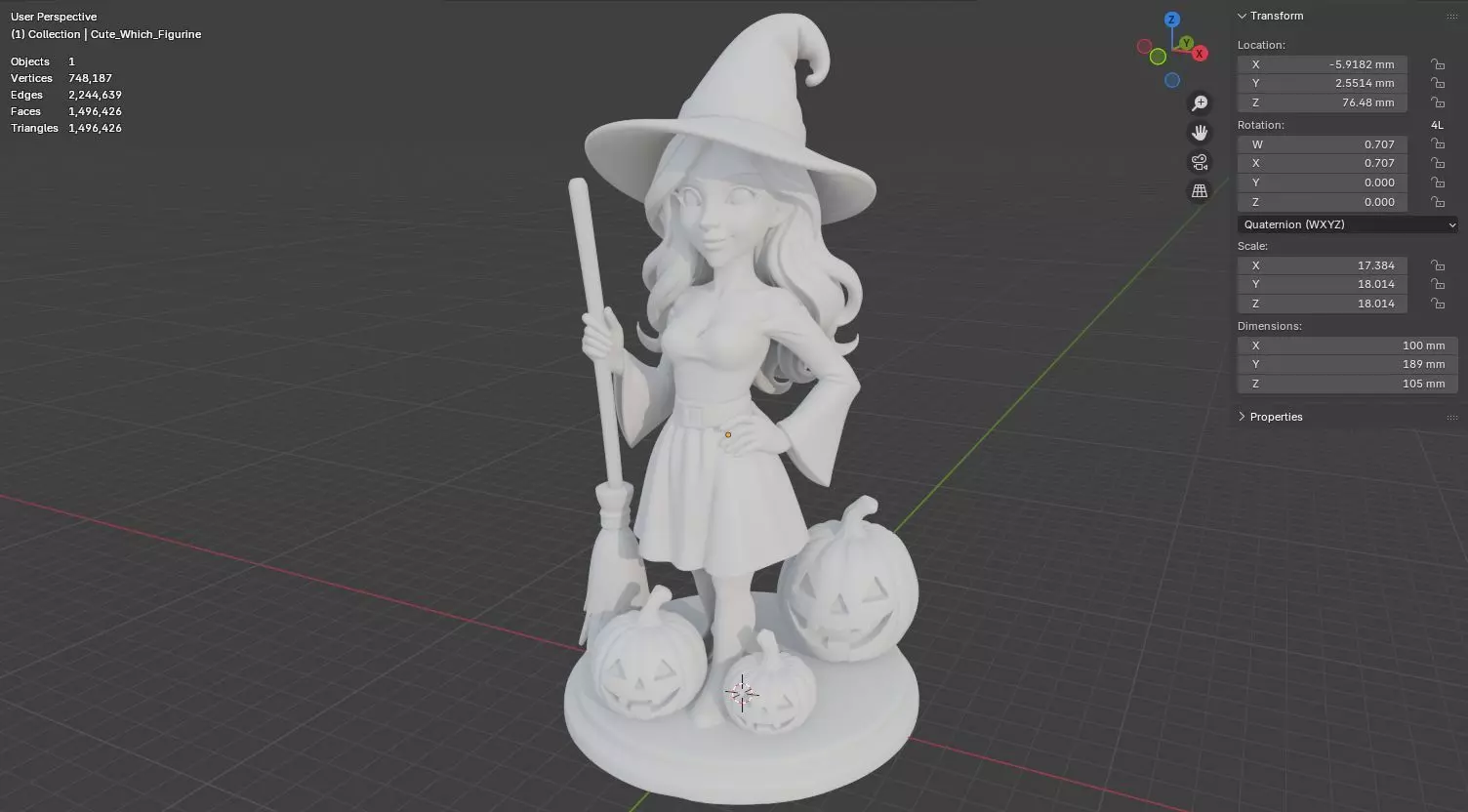 Halloween Cute Witch 3D model for 3D printing 3D print model_18