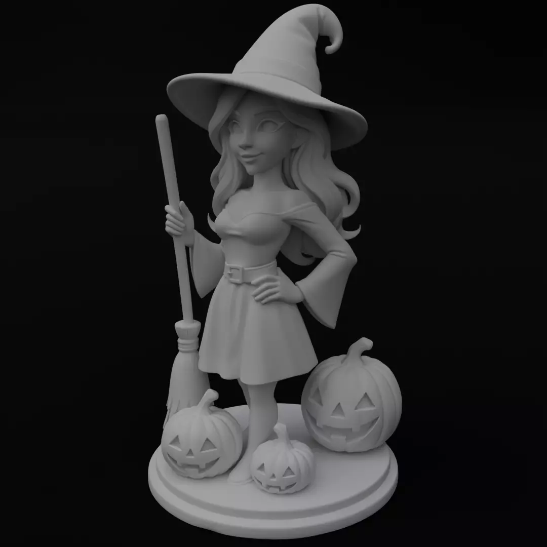 Halloween Cute Witch 3D model for 3D printing 3D print model_0