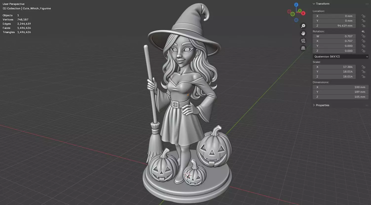 Halloween Cute Witch 3D model for 3D printing 3D print model_17