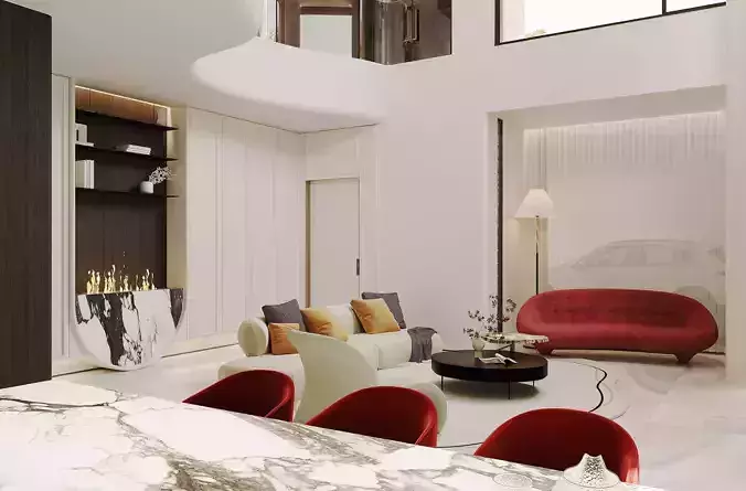 Luxury villa interior scene