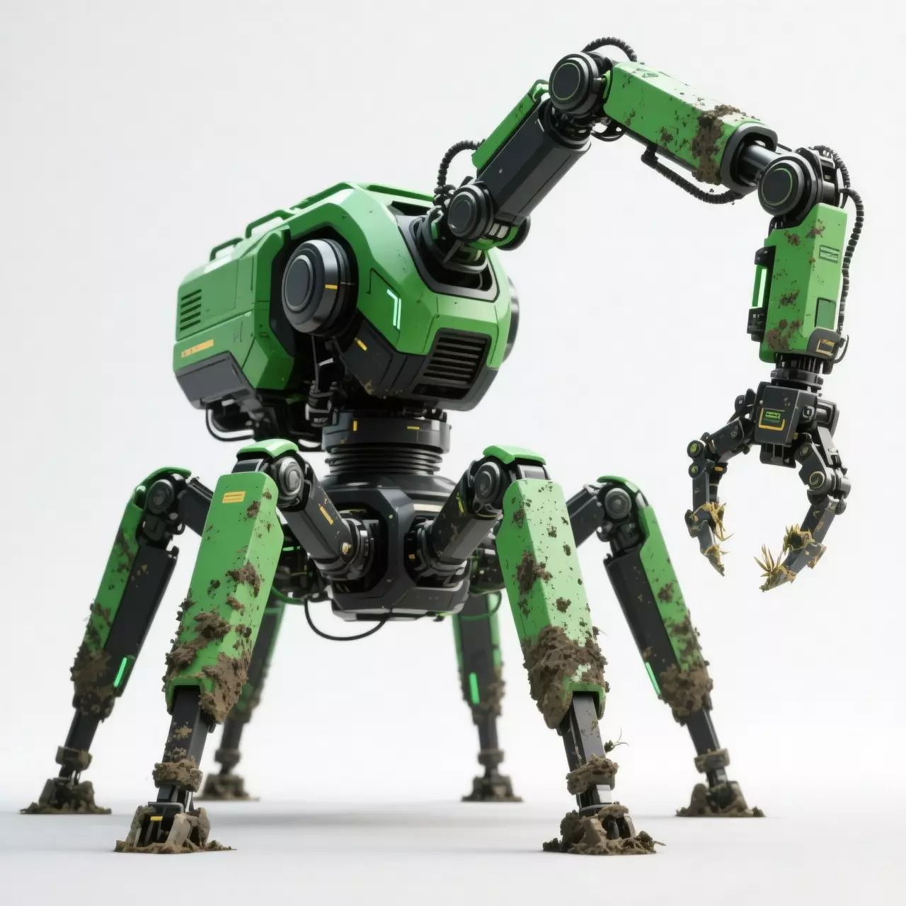 Futuristic Agricultural hexapod robot with manipulator 3D model_0