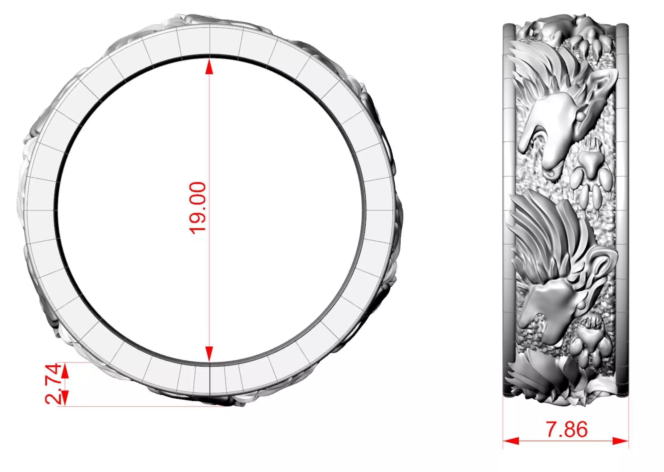 Viking Wolf Spirit Ring 3D print model_7