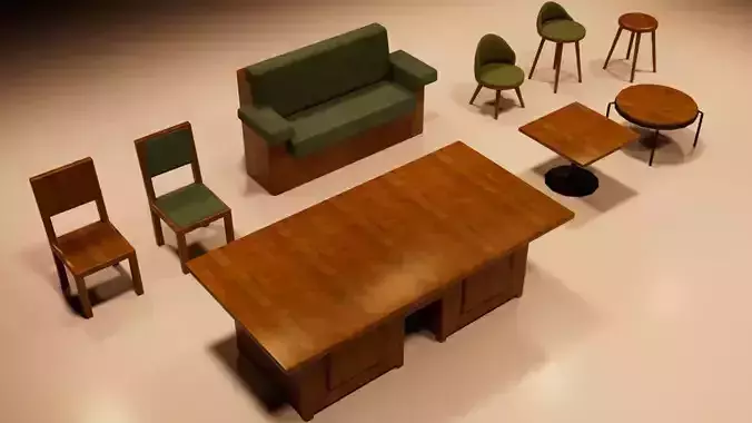 Modern Wooden Furniture Set - Sofa Chairs Tables