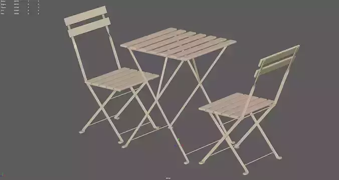 Wooden Table and Chair Set 3D model 6